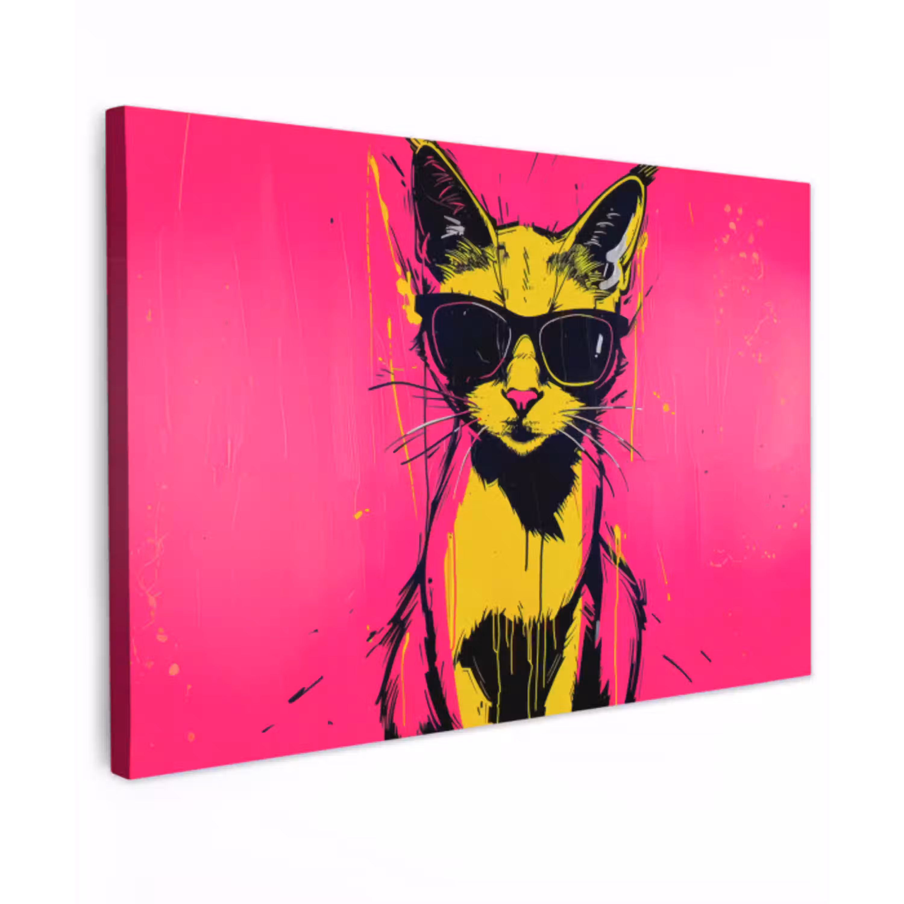Kat - Art - Zonnebril - Roze Tuinposter op houten frame 2 cm dik klein -3d