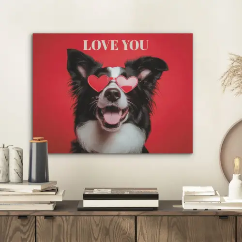 Hond - Hartjesbril - Loveyou - Rood PET vilt klein -sfeer1