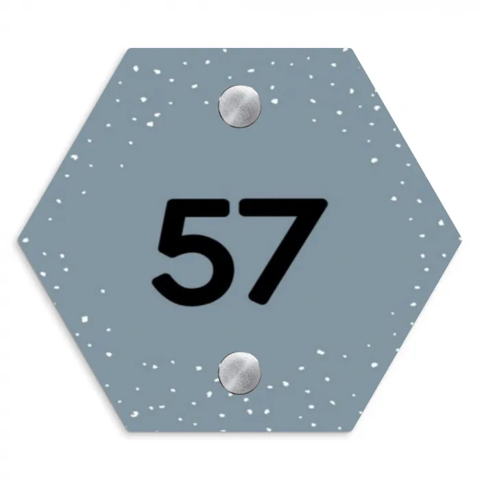 Grijsgroen met stippen - Traditioneel Naambord Hexagon klein -3d