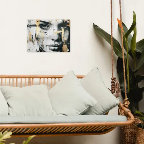 Portret - Vrouw - Penseelstreken - Goud tuinposter los doek klein -sfeer7