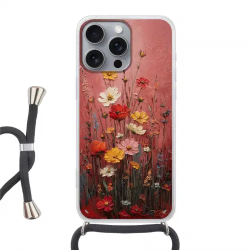 Bloemenboeket - Diepte - Tastbare textuur Hoesje iPhone 16 Pro Max met koord klein -3d