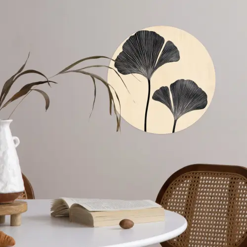 Bladeren - Minimalistisch - Zwart Wandcirkel behangsticker klein -sfeer3