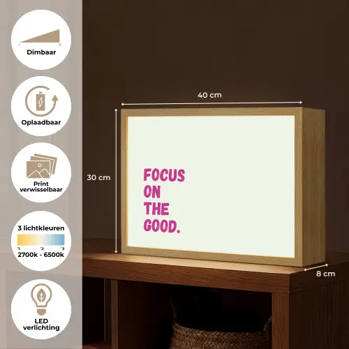 Focus on the good - Beige - Roze Light Box met batterij (Wandlamp) middel -USP_websiteoverzichtNL