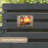 Doorkijk - Raam - Vuurtoren - Zonsondergang - Strand tuinposter los doek klein -sfeer3