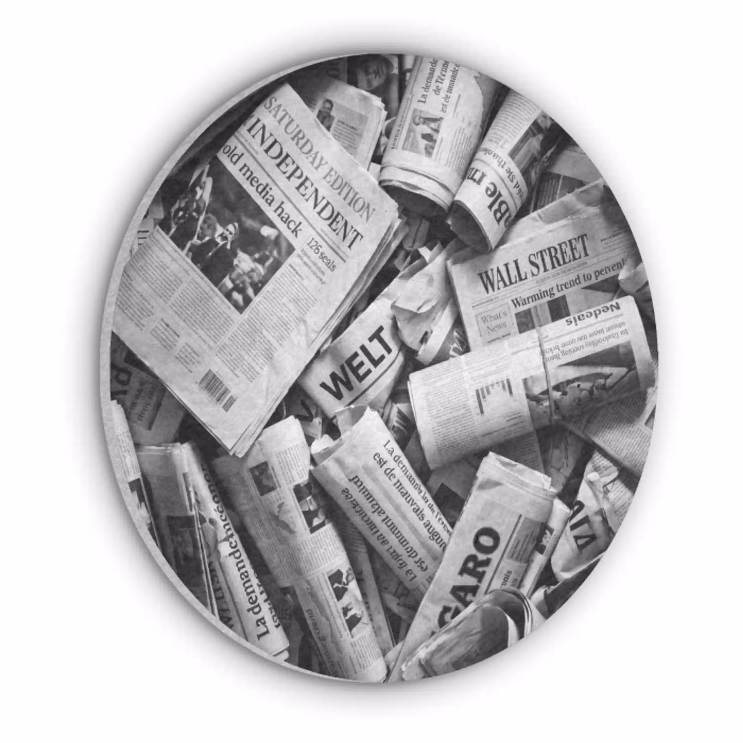 Krant - Stapel - Nieuws - Zwart-wit Akoestische PET Vilt - Rond klein -3d