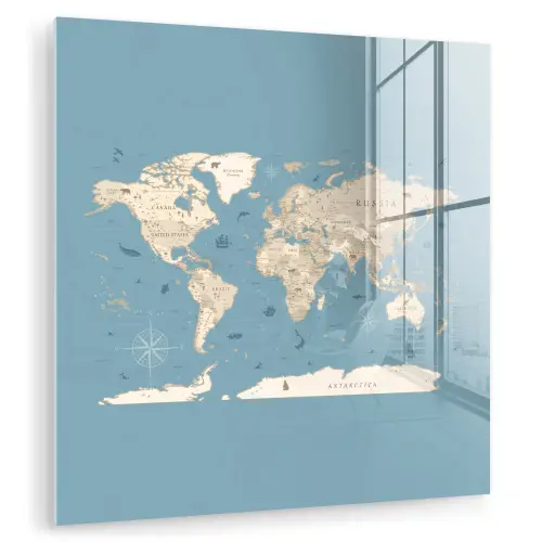 Wereldkaart - Oceaan - Realistisch - Blauw plexiglas 5mm klein -zzzproduct_nieuw