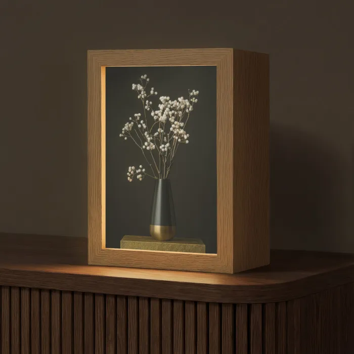 Bloembollen - Wit - Vaas - Minimalistisch Light Box met kabel (Tafellamp) klein -z3d_website