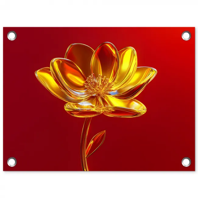 Bloem - Goud - Glazen tuinposter los doek klein -3d