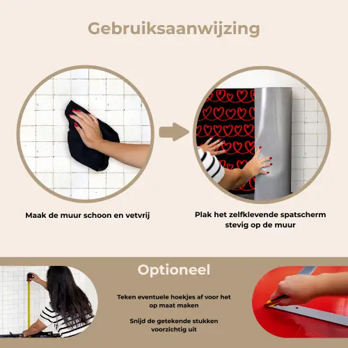 Verweven - Harten - Zwart - Rood keuken achterwand spatscherm klein 900 -gebruiksaanwijzing_NL