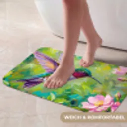 Kolibrie - Bloemen - Natuur - Kleurrijk Badmat klein -USP_ZachtDE