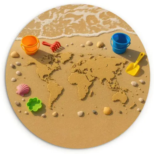 Wereldkaart - Zand - Kleurrijk - Zomer Wandcirkel plexiglas klein -3d