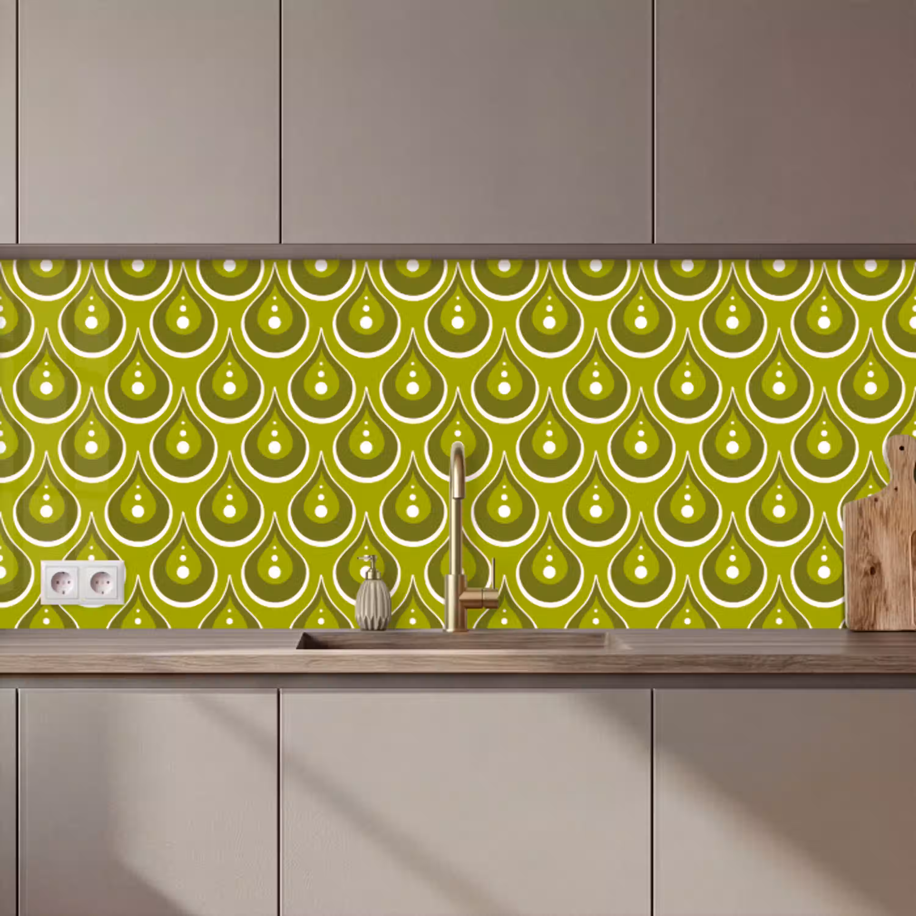 Patronen - Retro - Regen - Druppel - Groen keuken achterwand 2 middel 871 zz_3dshopping