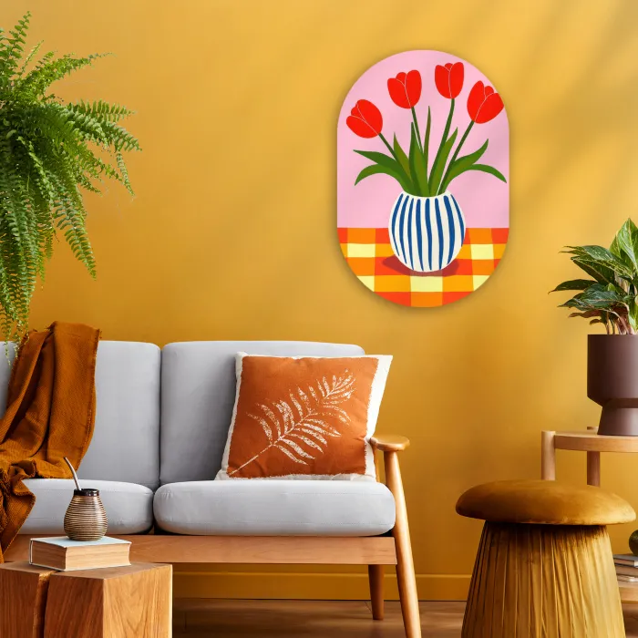 Tulpen - Roze - Vaas Wandcirkel Ovaal Forex klein -sfeer4