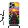 Tulpenveld - Zonsondergang - Kleurrijk Hoesje iPhone 16 Pro Max met koord klein -3d