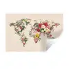 Wereldkaart - Bloemen - Roze Muursticker klein -3d