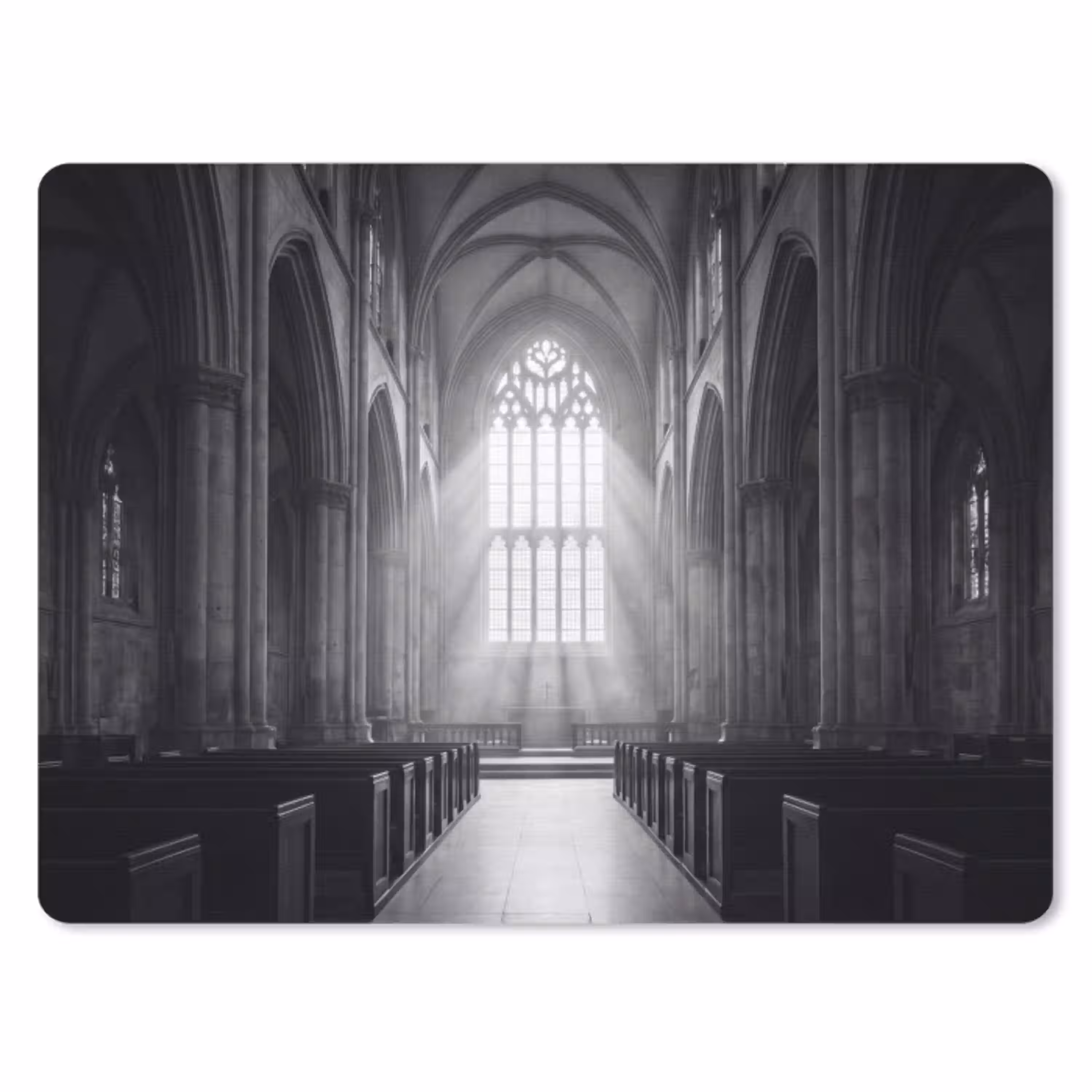 Kerk - Interieur - Lichtstralen - Architectuur - Klassiek muismat rubber klein -3d