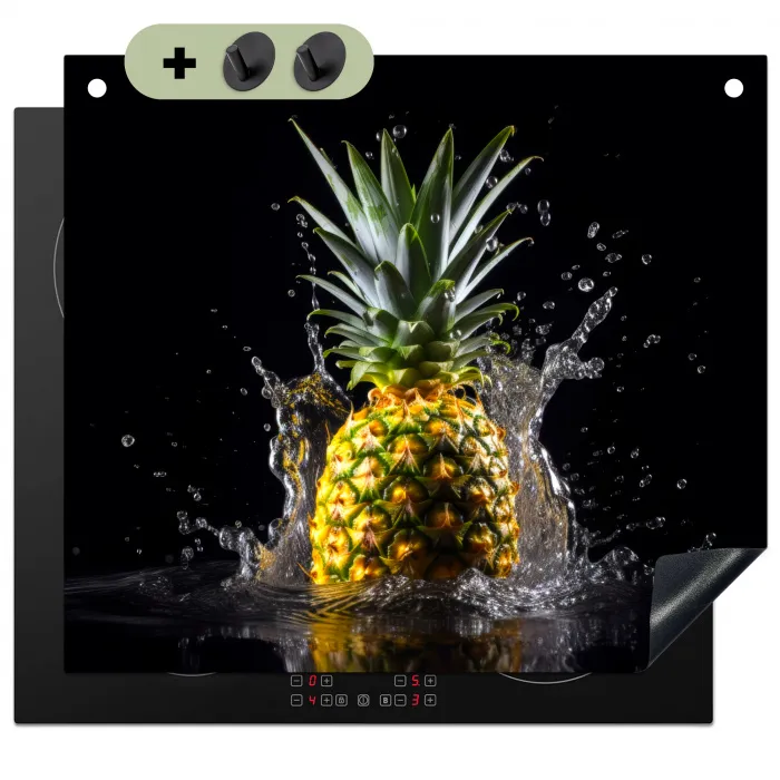 Ananas - Fruit - Water - Planten - Zwart Inductie beschemer met haakjes middel -3d