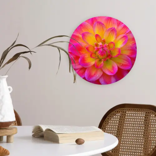 Roze - Dahlia - Kleurrijk Wandcirkel kunststof plaat 5mm dik klein -sfeer4