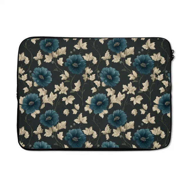 Laptophoes Botanisch - Bloemen - Blauw