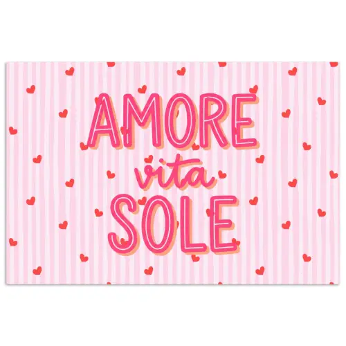 Amore vita sole - Roze - Hartjes poster papier klein -3d