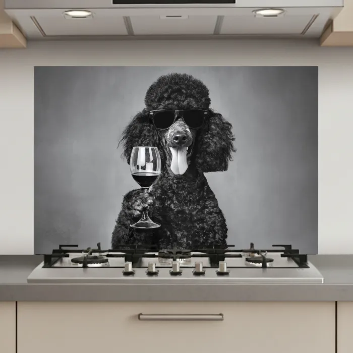 Hond - Krullen - Zonnebril - Wijn keuken achterwand spatscherm klein -3d_website
