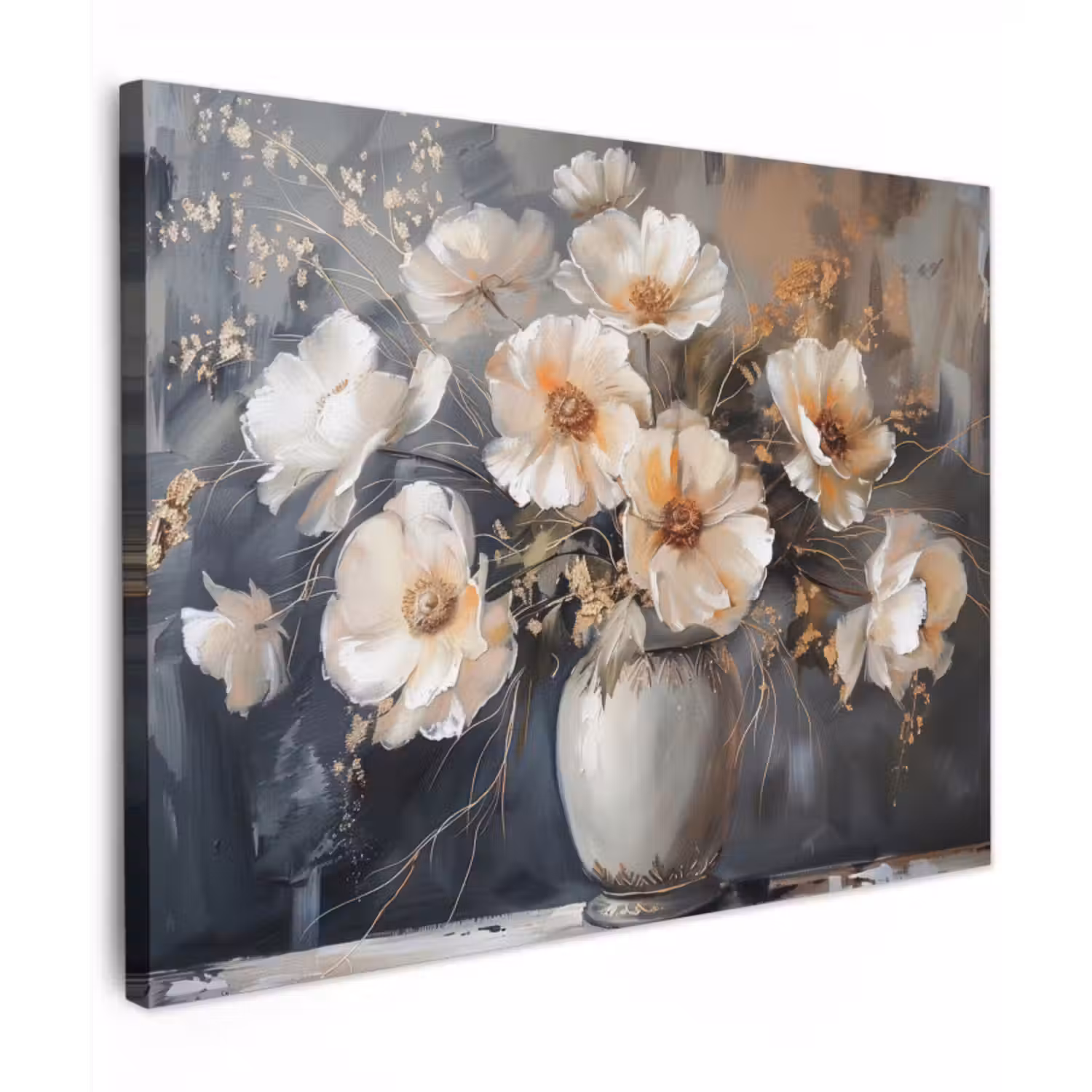 Canvas schilderij - Bloemen - Wit - Vaas - Modern