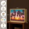 Palmboom - Zonsondergang - Horizon - Strand - Oranje - Roze Light Box met batterij (Wandlamp) middel -USP_websiteoverzichtNL