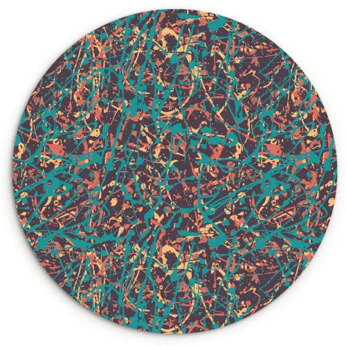 Spat - Abstract - Oranje - Groen Wandcirkel kunststof plaat 5mm dik klein 188 -3d