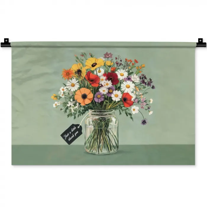 Bloemen - Vaas - Kaartje Wandkleed katoen klein -zz3d
