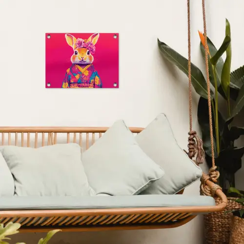 Konijn - Bloemen - Kleurrijk - Kimono tuinposter los doek klein -sfeer7