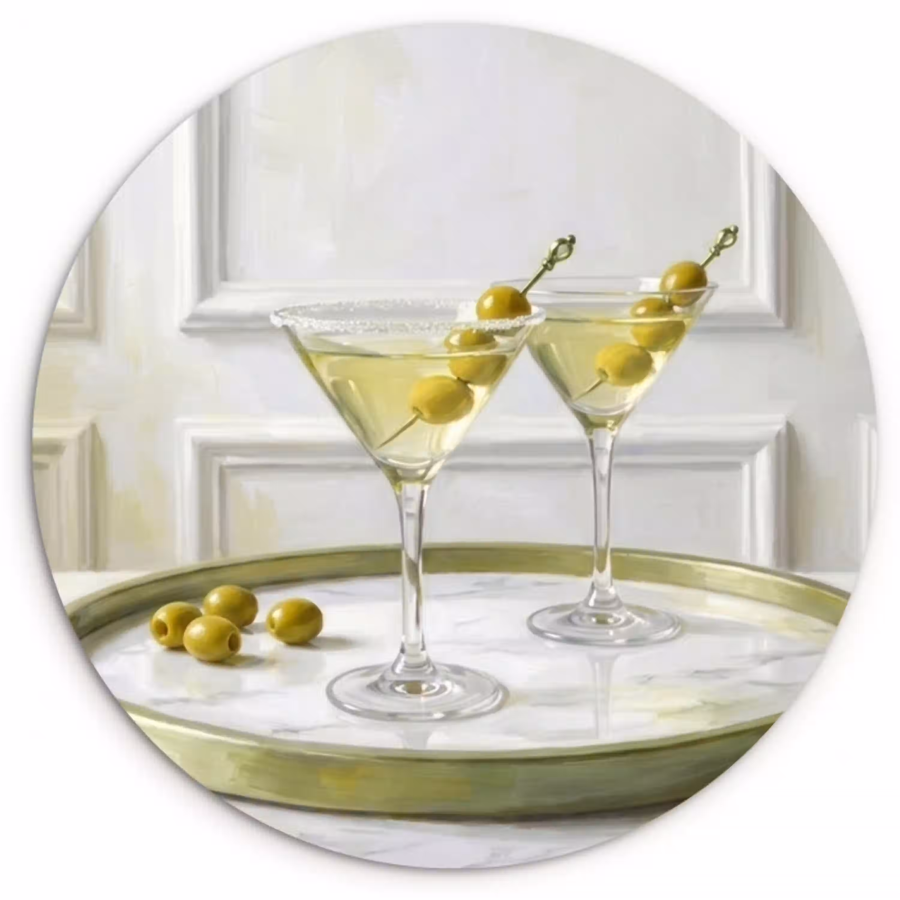 Drank - Martini - Olijven - Modern - Wit Wandcirkel kunststof plaat 5mm dik klein -3d