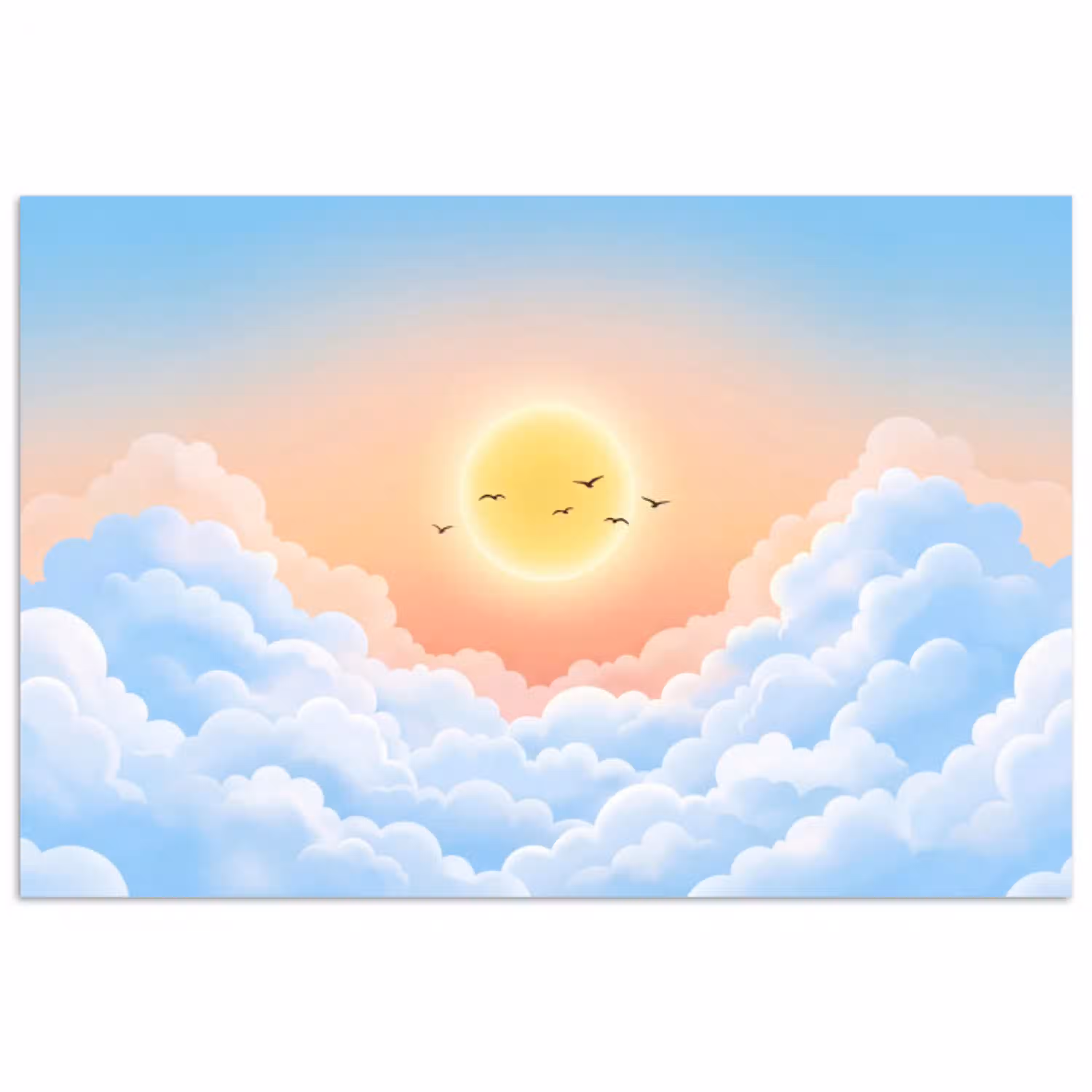 Zon - Vogels - Lucht - Natuur - Geel poster papier klein -3d
