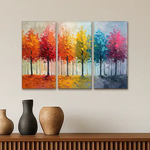 Bomen - Kleurrijk - Modern - Verflook Canvas - Meerluiken 3 luik klein -sfeer3