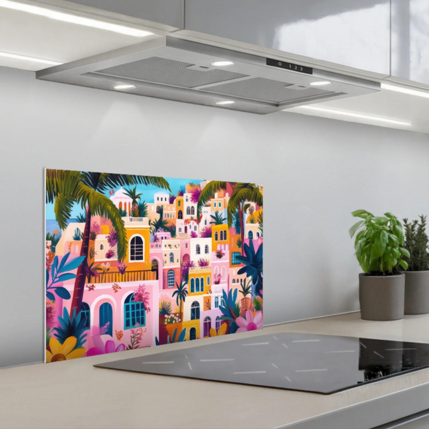 Kleurrijk - Roze - Oranje - Geel - Bloemen keuken achterwand spatscherm klein -3d_schuin