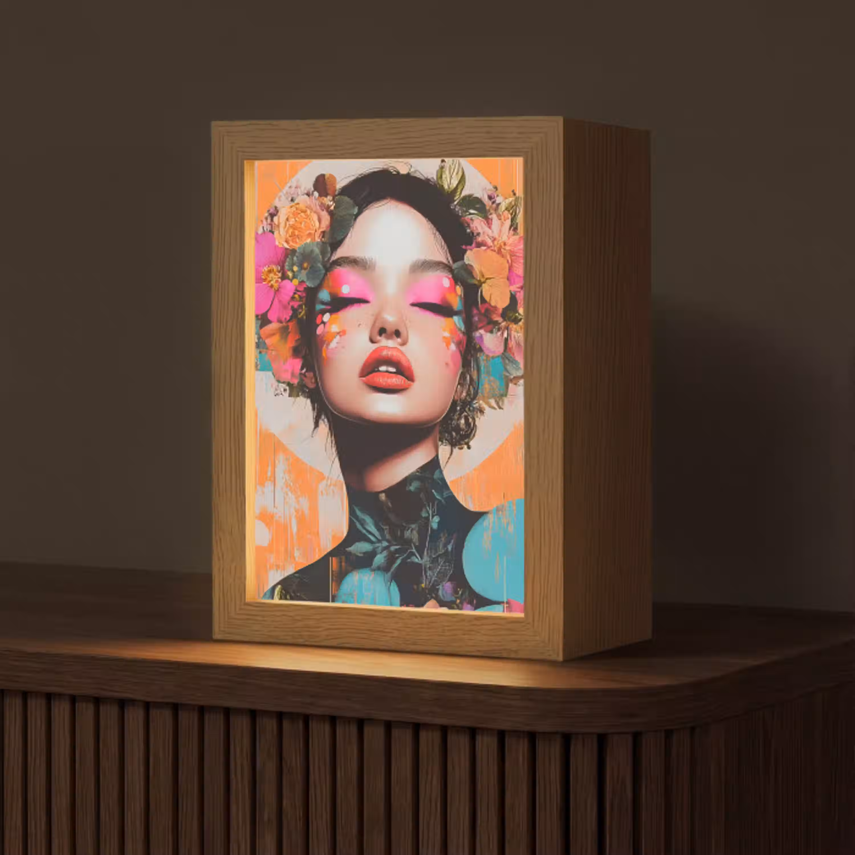 Portret - Vrouw - Abstract - Bloemen Light Box met kabel (Tafellamp) klein -z3d_website