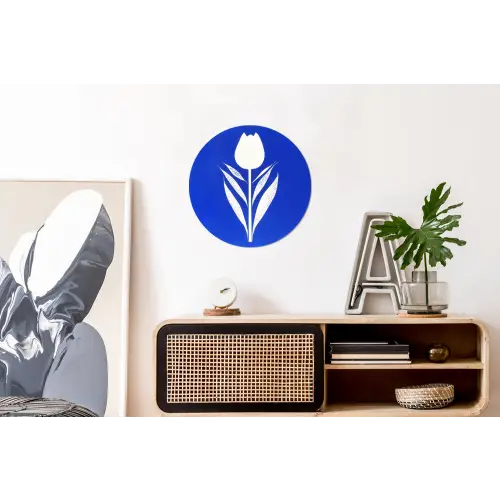 Tulp - Minimalistisch - Bladeren - Wit Wandcirkel aluminium klein -kantoor