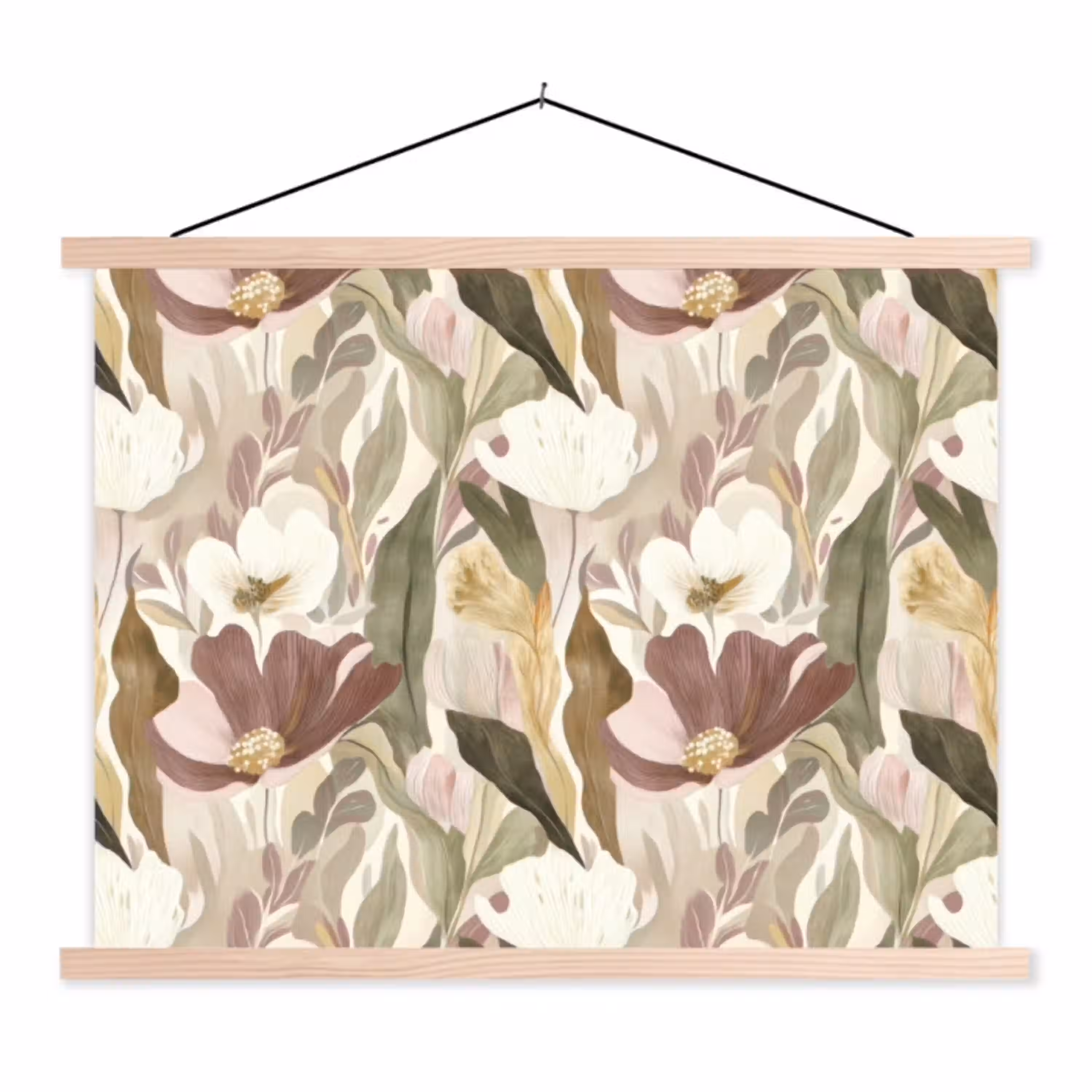 Bloemen - Aquarel - Kleurrijk textielposter latten blank klein 122 -3d