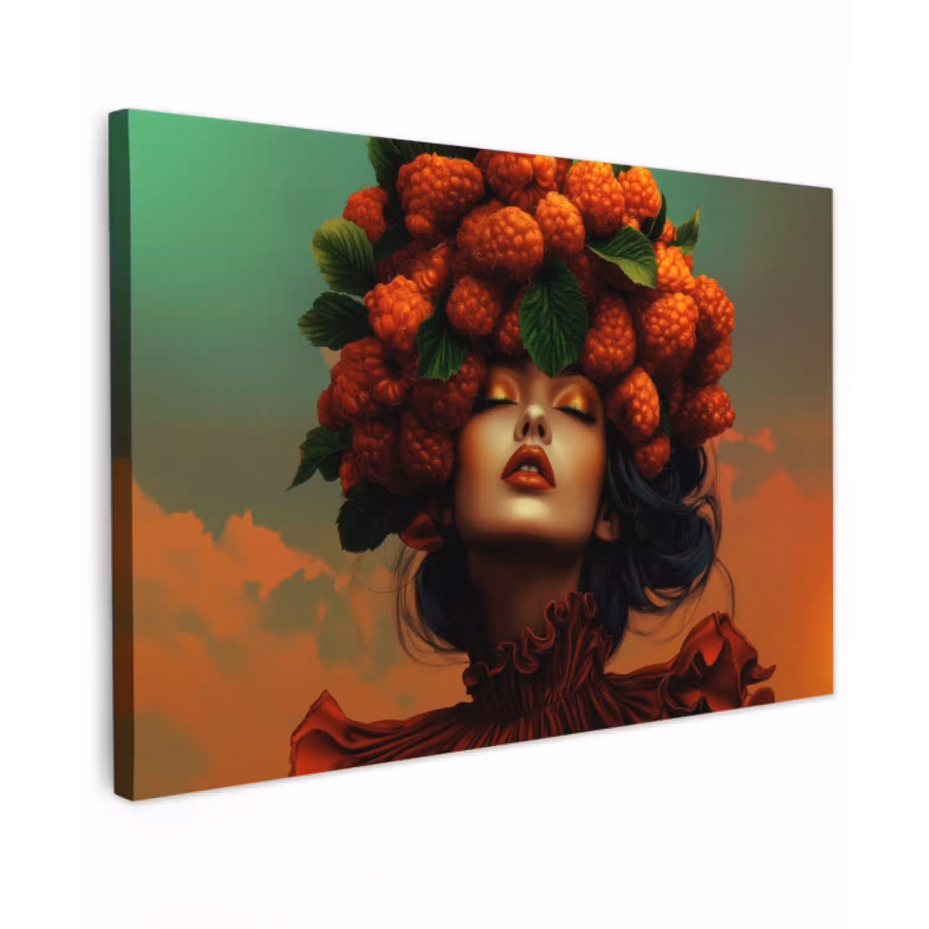 Vrouw - Frambozen - Bladeren Tuinposter op houten frame 2 cm dik klein -3d