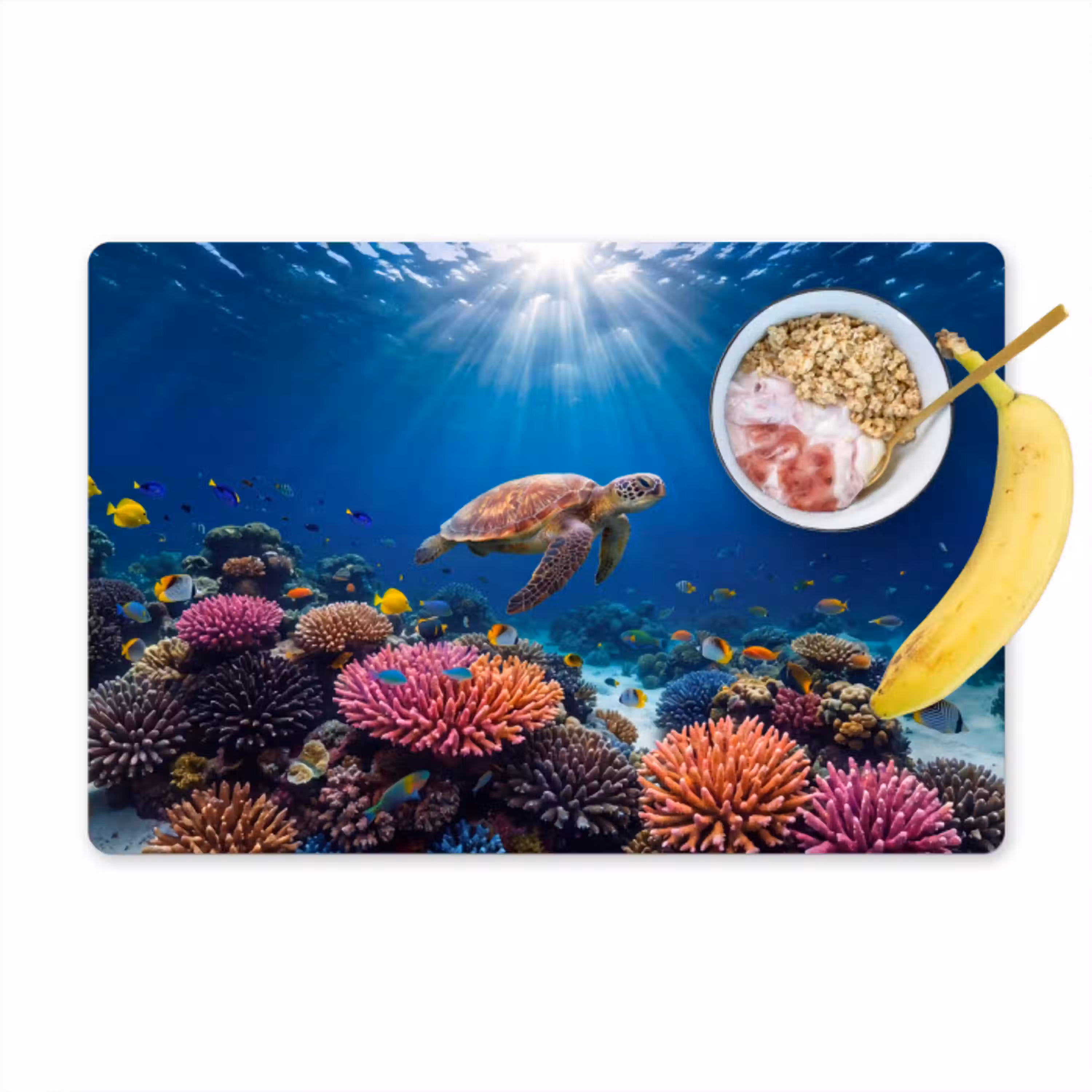 Schildpad - Koraalrif - Oceaan - Dieren - Blauw Placemat vinyl groot -zzzproduct_Kitchenyeah-website