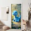Dino - Blauw - Baby - Dinosaurus deurposter klein -sfeer6