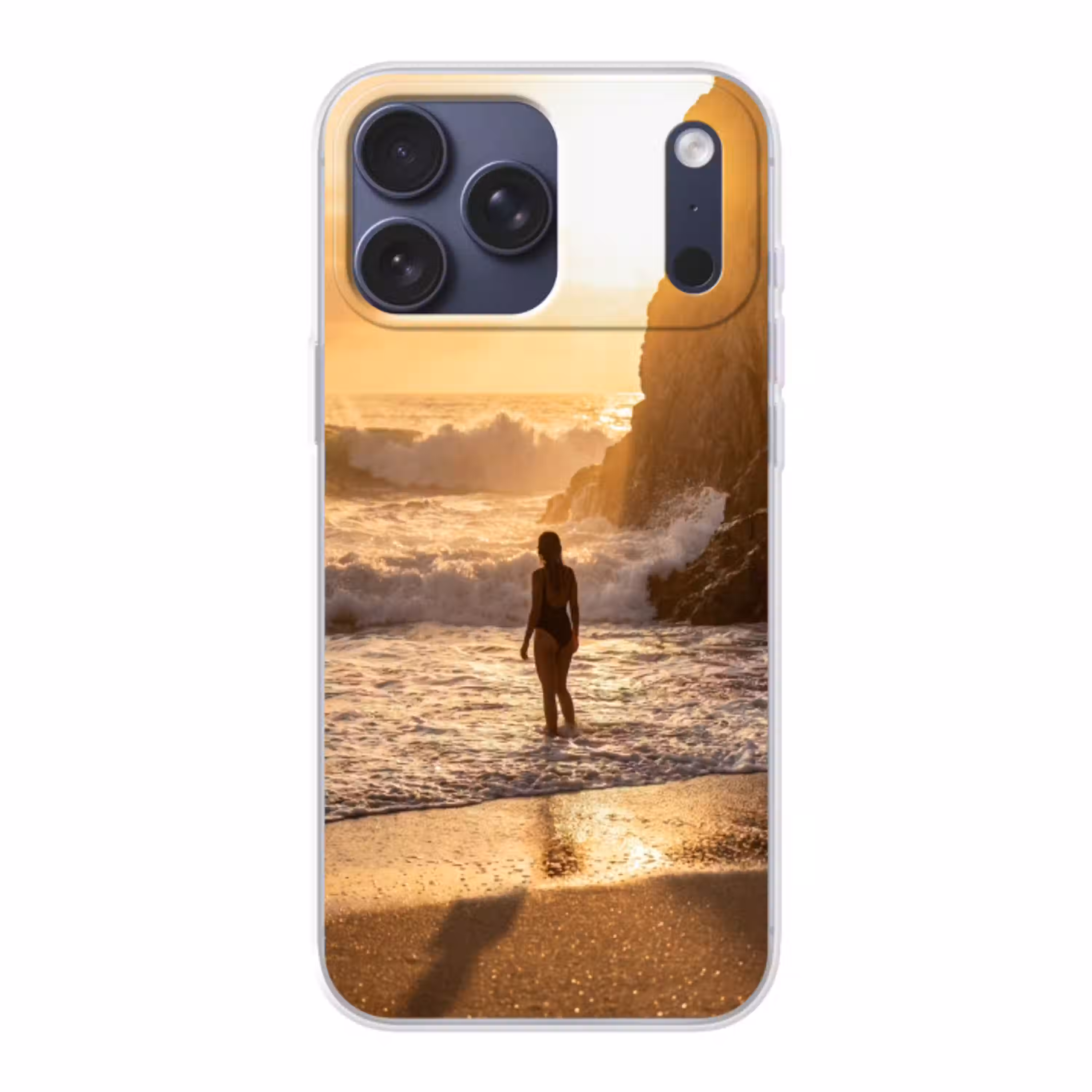 Mensen - Oceaan - Zonsondergang - Kust - Goud Telefoonhoesje iPhone 17 Pro Max klein -3d