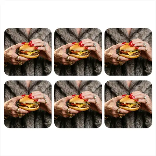 Vrouw - Hamburger - Bontjas onderzetter kurk middel -3d