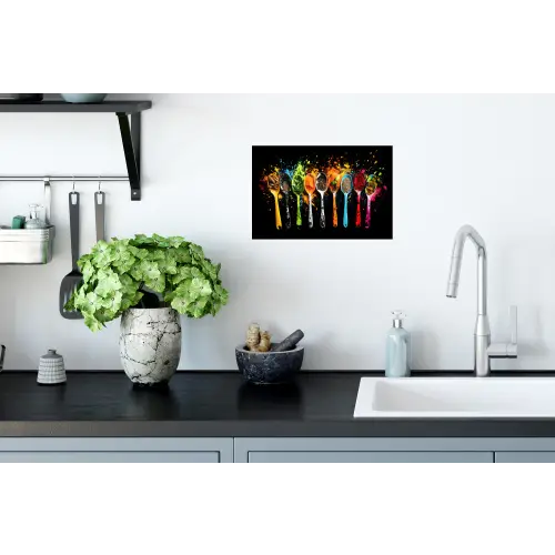 Lepels - Kruiden - Modern - Graffiti - Verf - Kleurrijk Muursticker klein -keuken