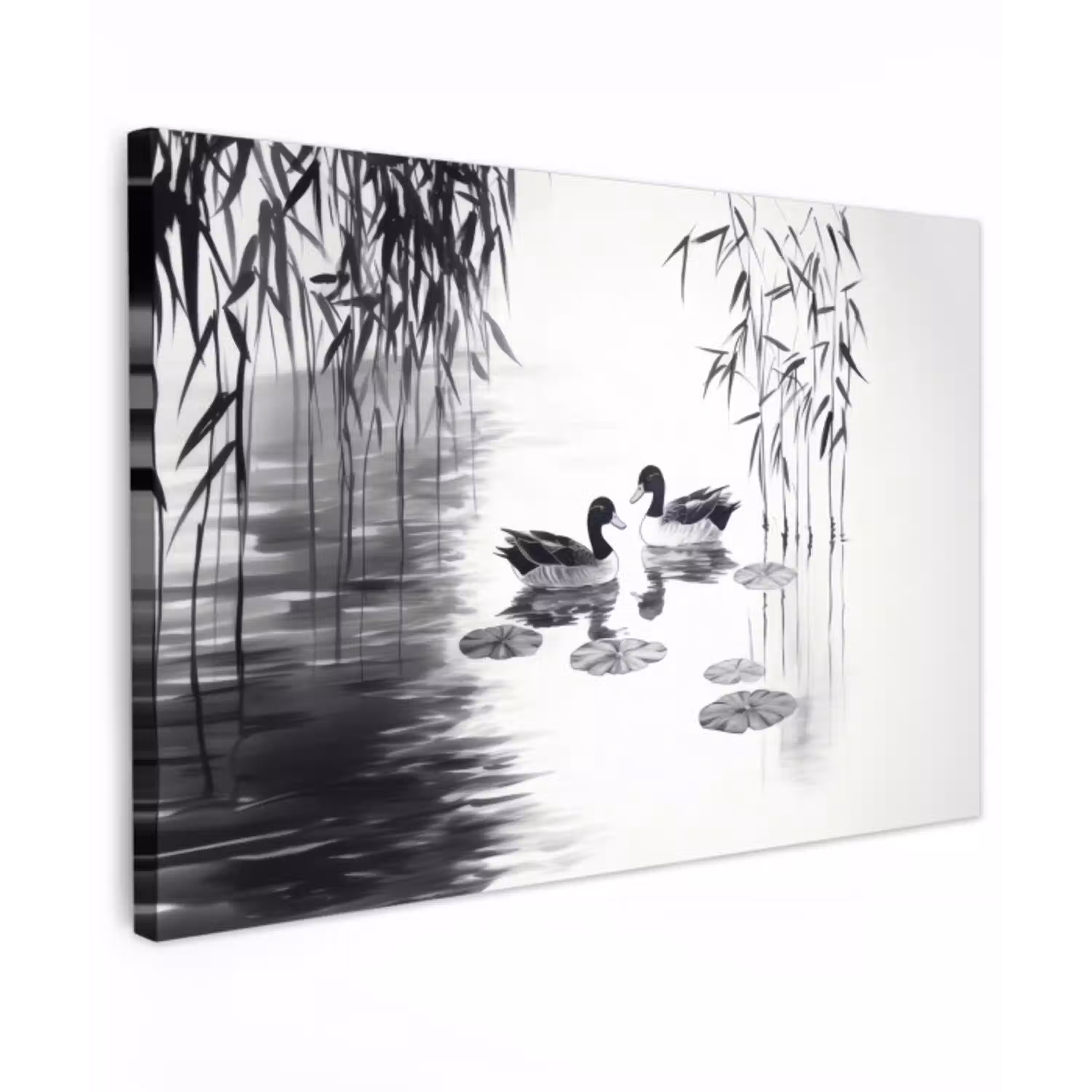 Eenden - Waterlelies - Riet - Zwart canvas 2cm klein -z3d