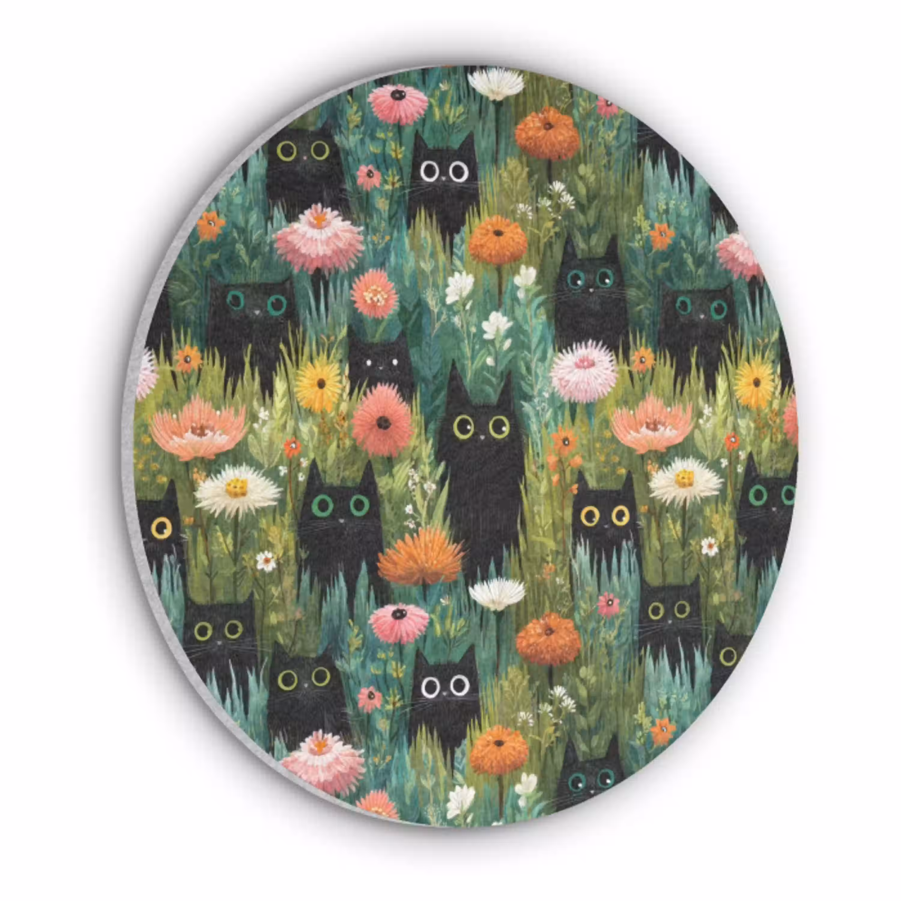Katten - Bloemen - Kleurrijk Akoestische PET Vilt - Rond klein 838 -3d