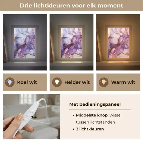 Marmer - Paars - Lila - Goud Light Box met kabel (Tafellamp) klein -USP_lichtkleurNL