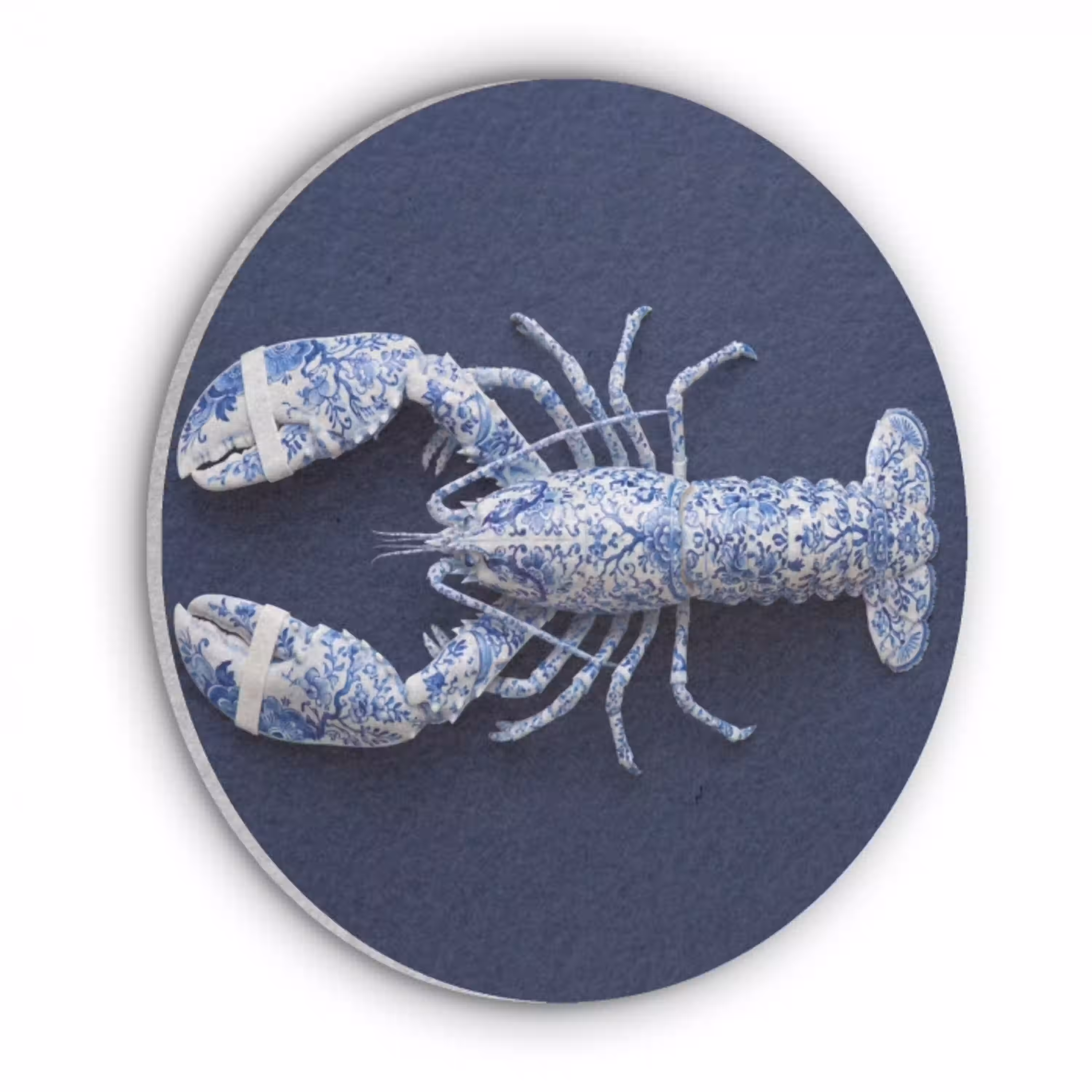 Kreeft - Porselein - Delfts - Blauw Akoestische PET Vilt - Rond klein -3d