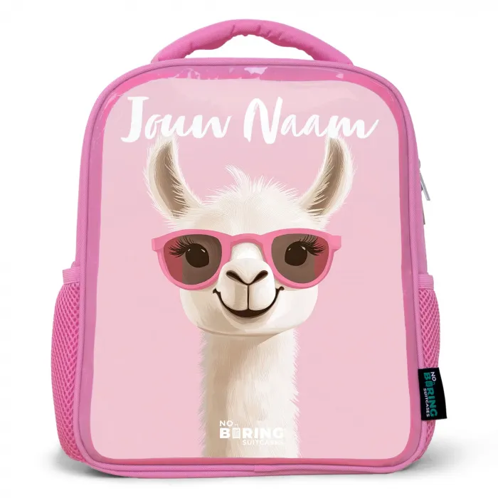 Lama - Wit - Zonnebril - Wimpers Kinderrugzak - Roze middel -3d