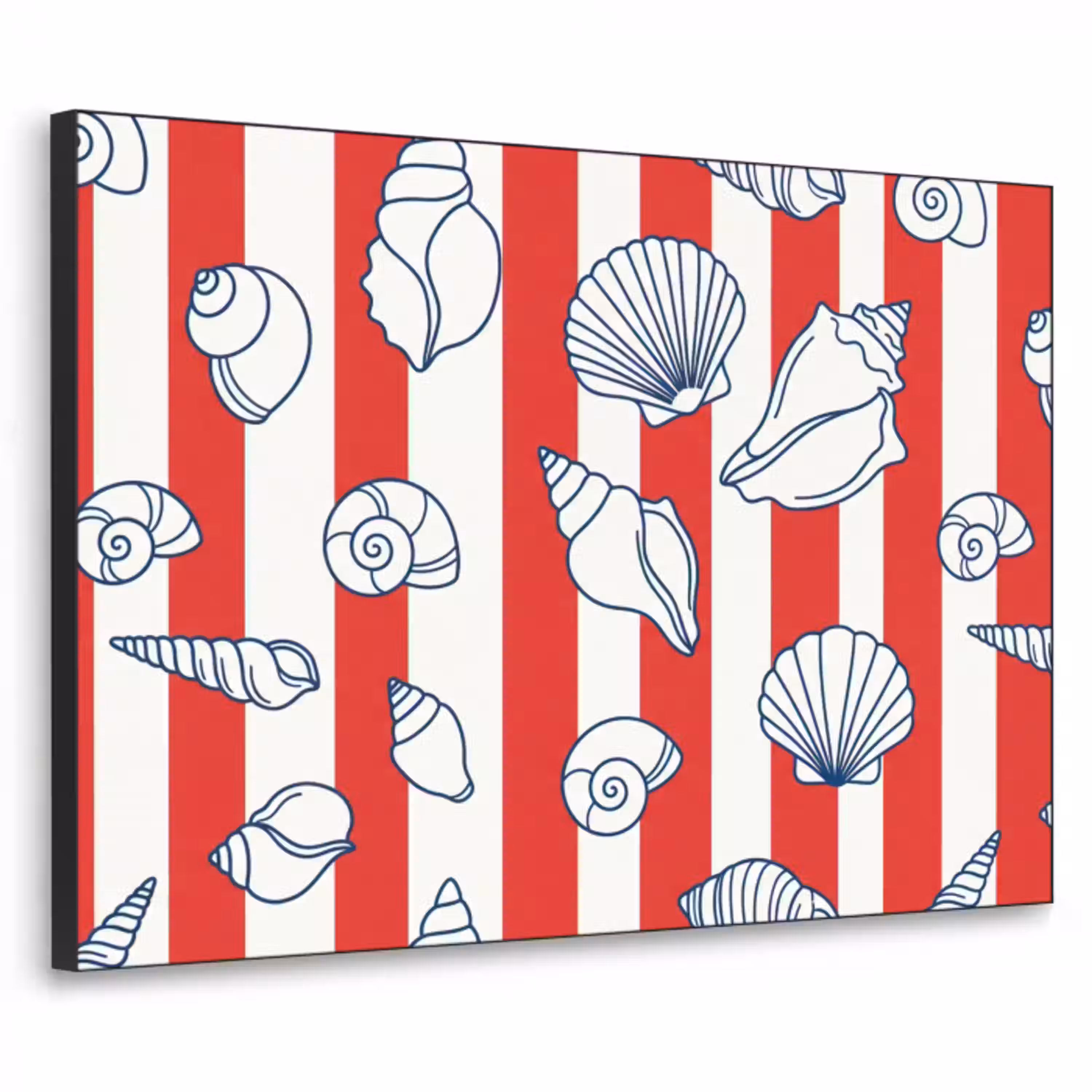 Schelp - Zeedieren - Zomer - Illustratie - Rood - Blauw Textielframe zwart klein -3d