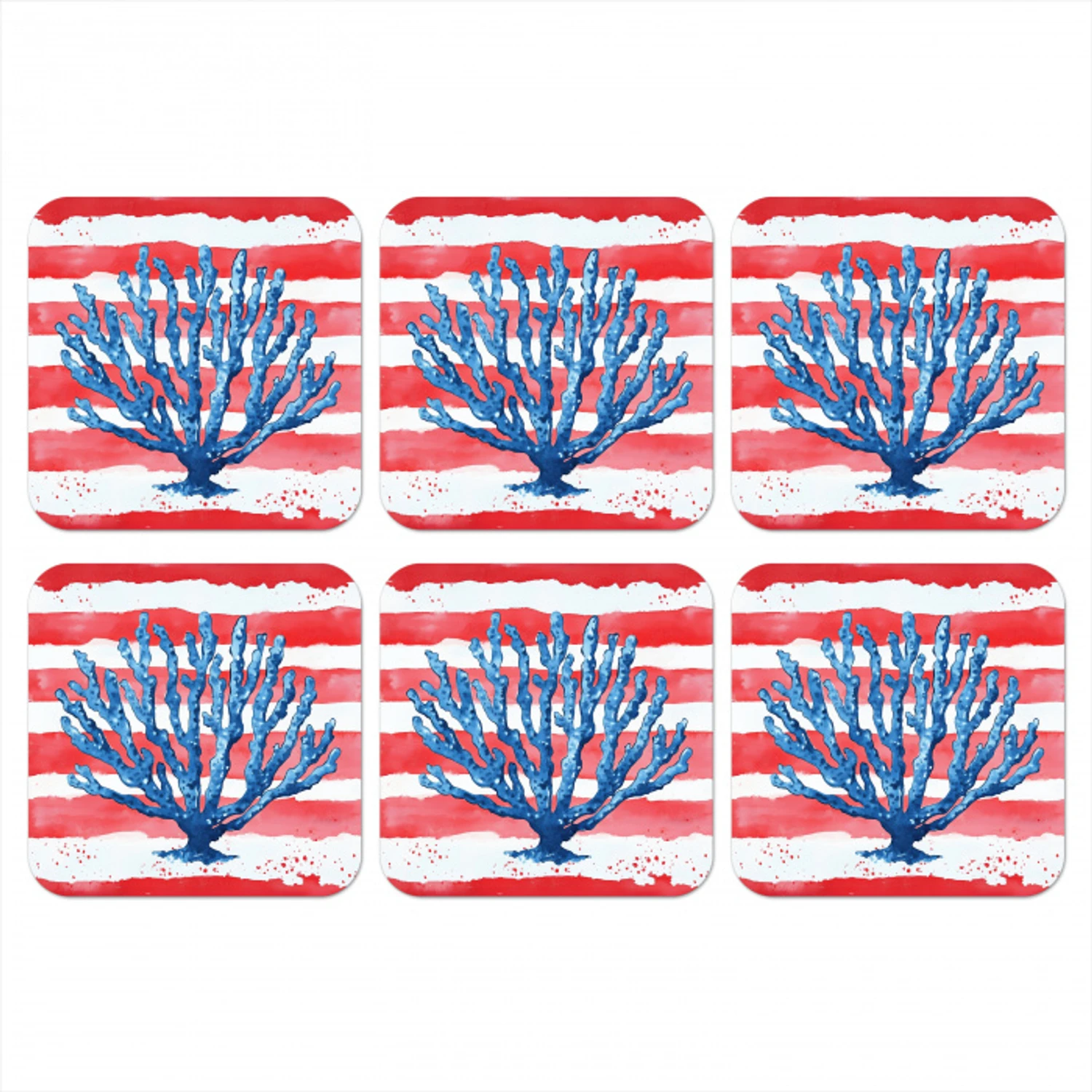 Koraal - Verfstructuur - Rood - Blauw onderzetter kurk middel -3d